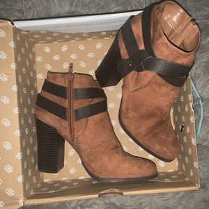 Express Tan Suede and Leather Strap Boot